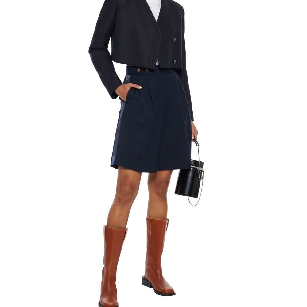 RAG & BONE Luca Navy Blue Pleated Satin-trimmer Twill‎ Shorts Sz 10